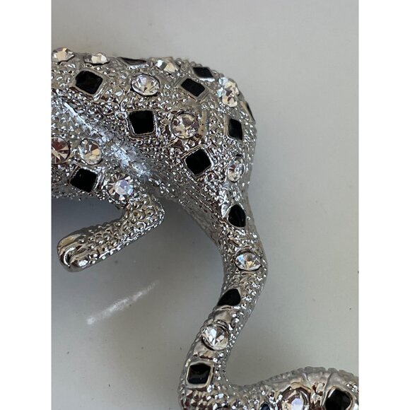 Vintage 1980s Large Statement Brooch Rhinestone leopard Big Cat Open Mouth - Picture 5 of 9